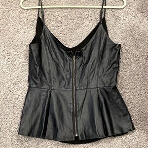 Bailey 44 Black Leather Zip-Up Top